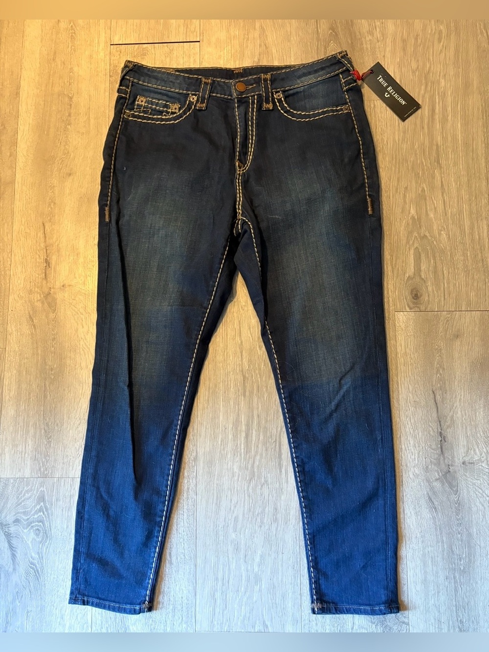 True Religion Womens indigo  Skinny Jeans with Contrast Stitching